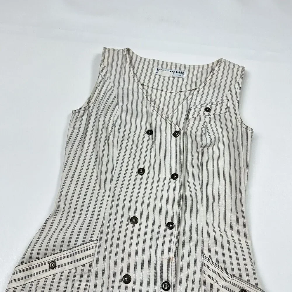 THORNTON HALL Dress VTG 70s New Zealand Button Down Sleeveless Stripe Rare Sz 10